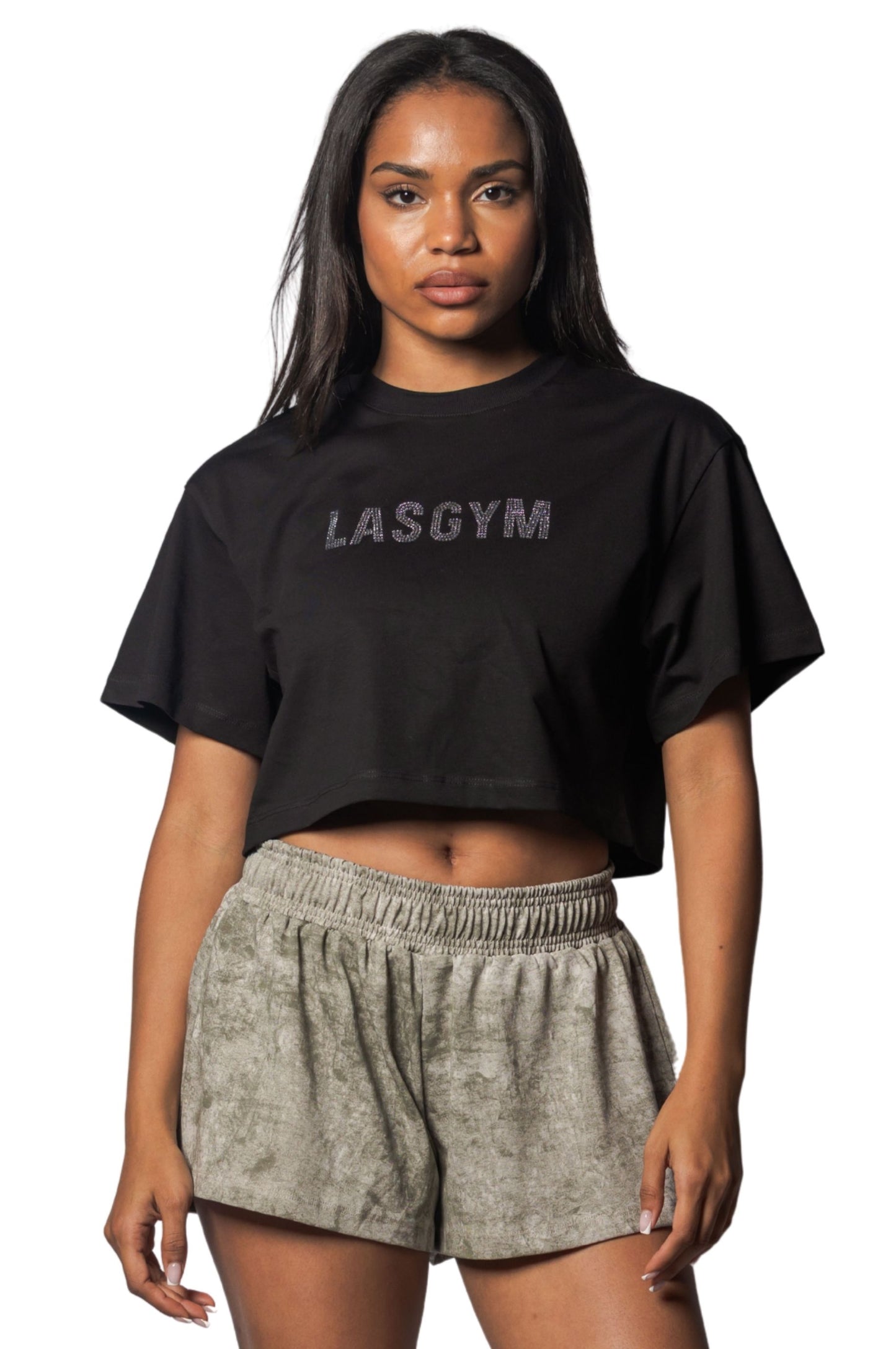 T-shirt Crop Lasgym Crystal Nera