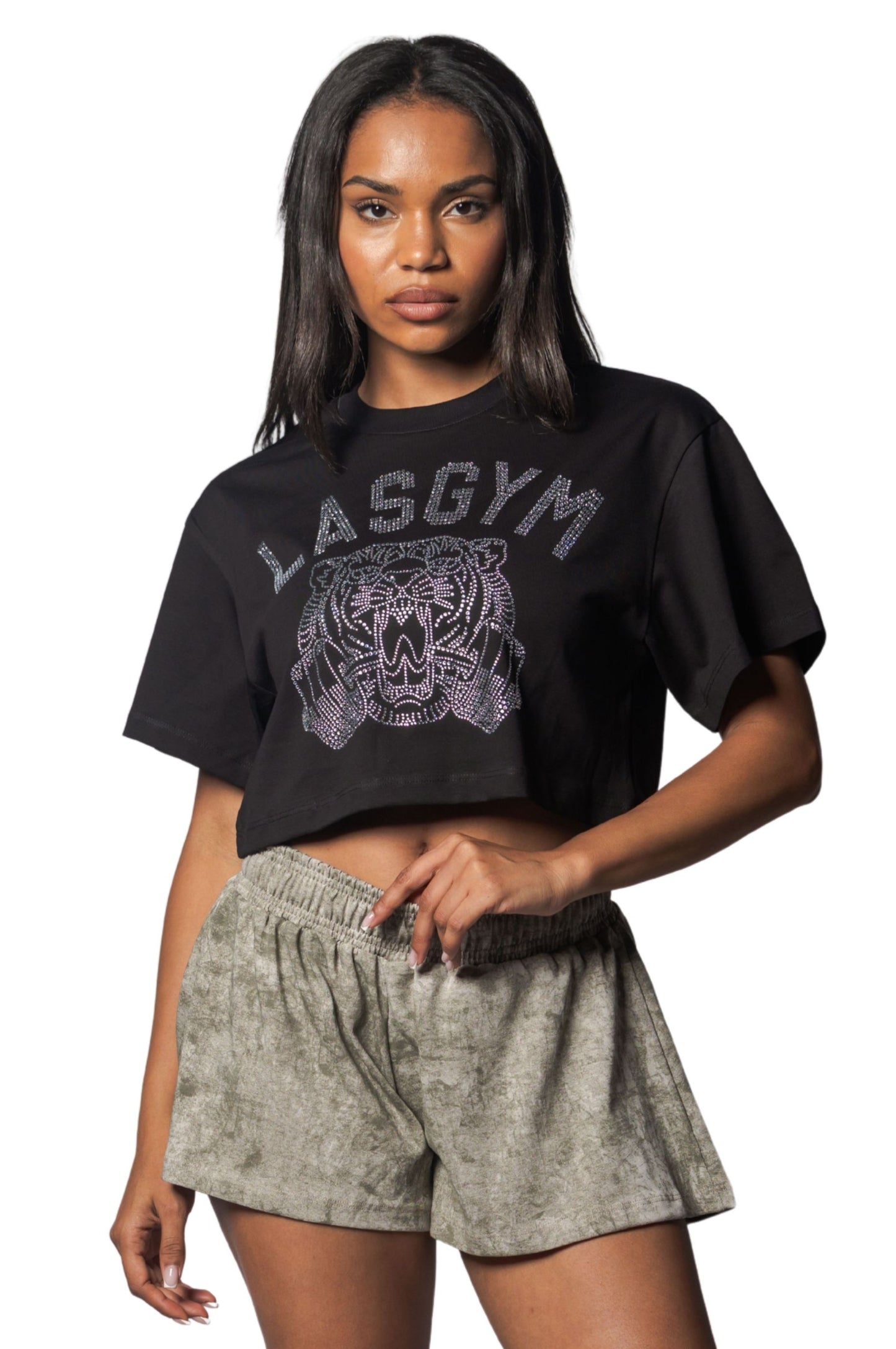 T-shirt Crop Tiger Crystal Nera
