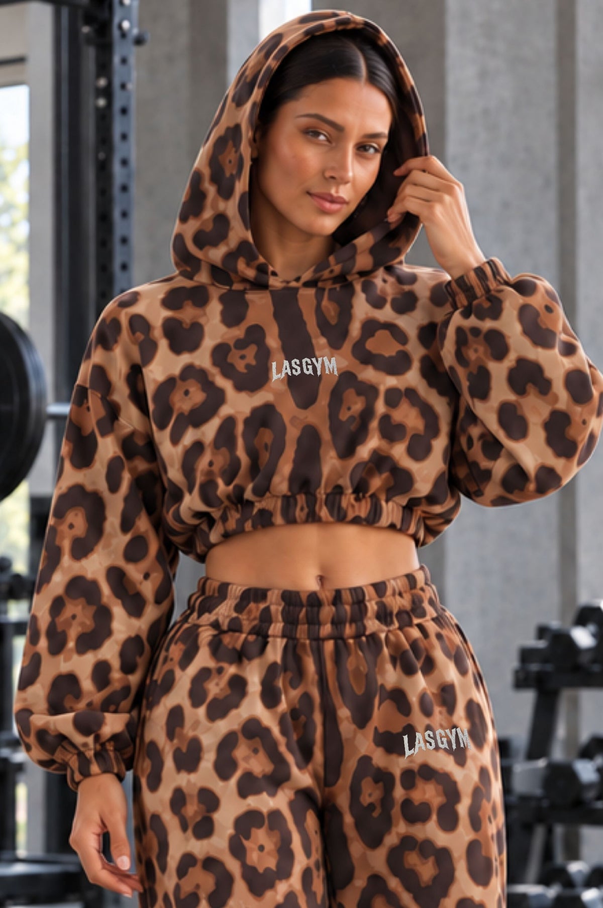 Felpa Crop Cappuccio Retro Leopard