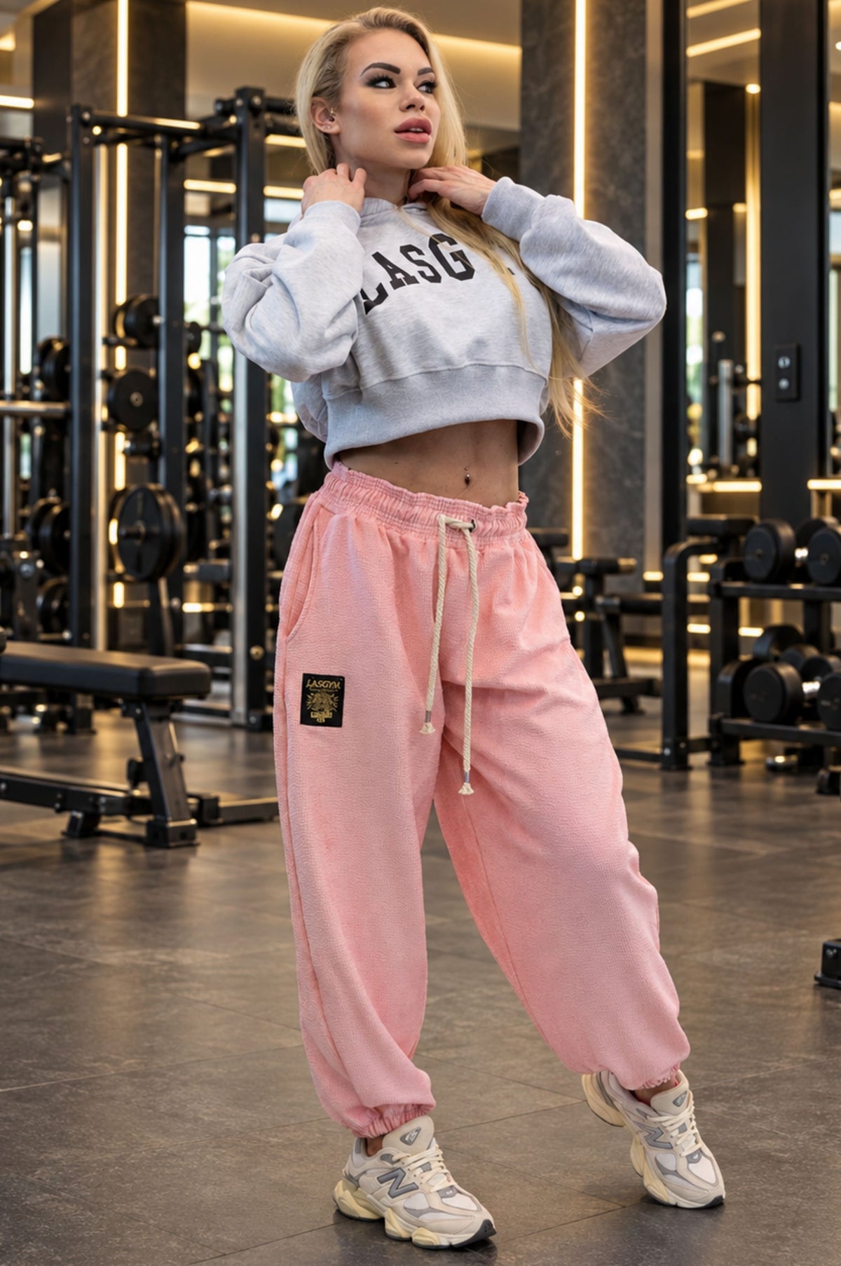 Felpa Crop Cappuccio Over College Blk