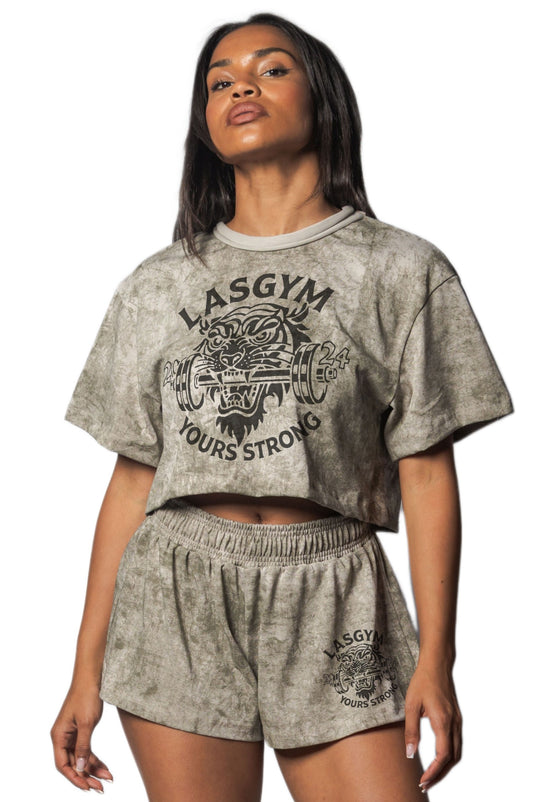 T-shirt Crop Delavè Your Strong Sabbia