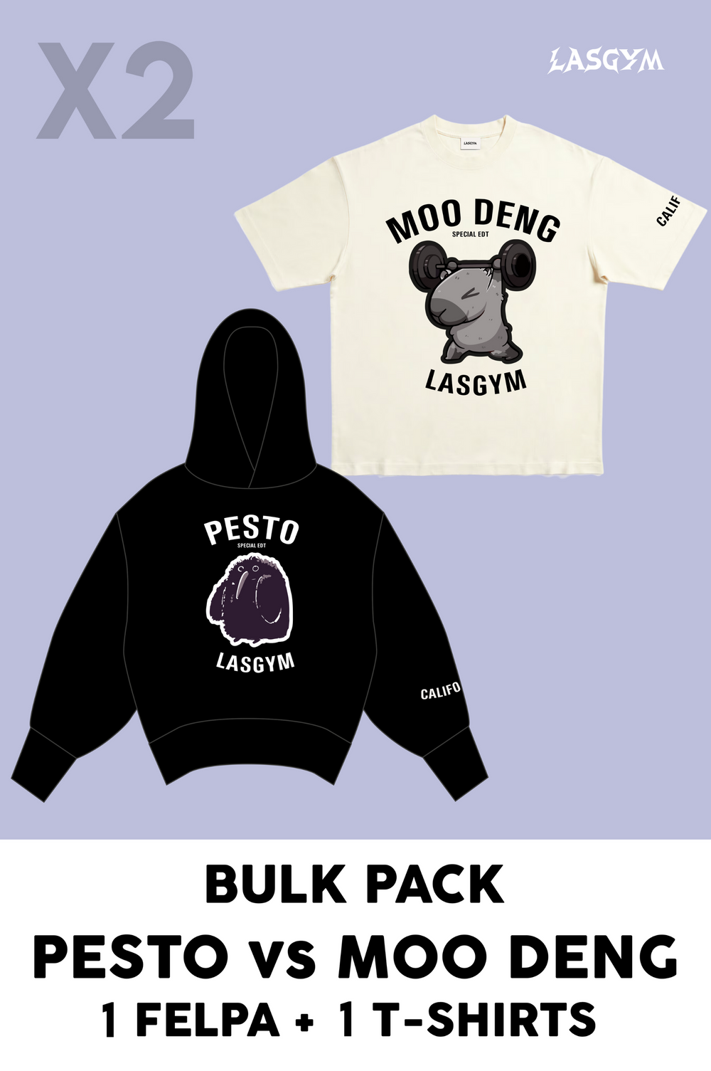 Bulk Pack 1 T-SHIRT OVERSIZE MOO DENG LIMITED  + 1 FELPA PESTO LIMITED