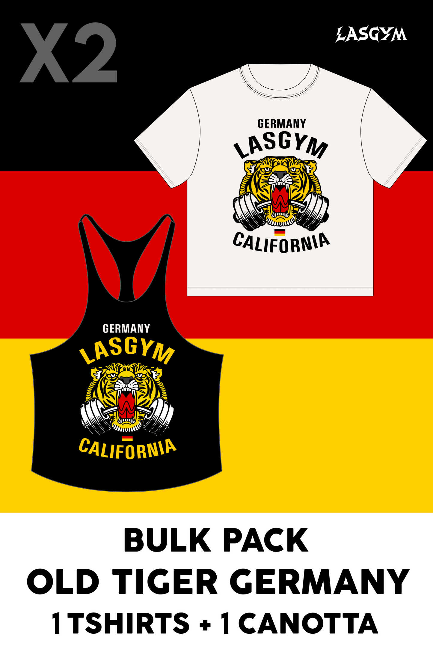 Bulk Pack 1 CAMISETA + 1 CAMISETA SIN MANGAS OLD TIGER NACIONES ALEMANIA