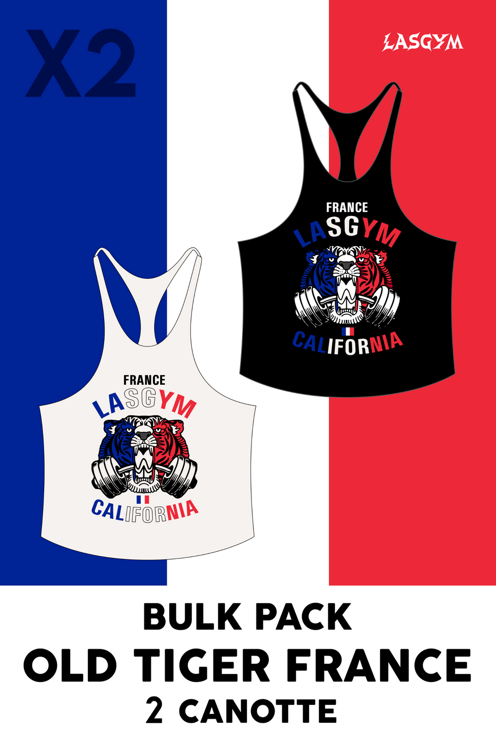 Bulk Pack 2 CAMISETAS SIN TANQUE VIEJAS TIGRE NACIONES FRANCIA