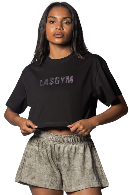 T-shirt Crop Lasgym Crystal Nera