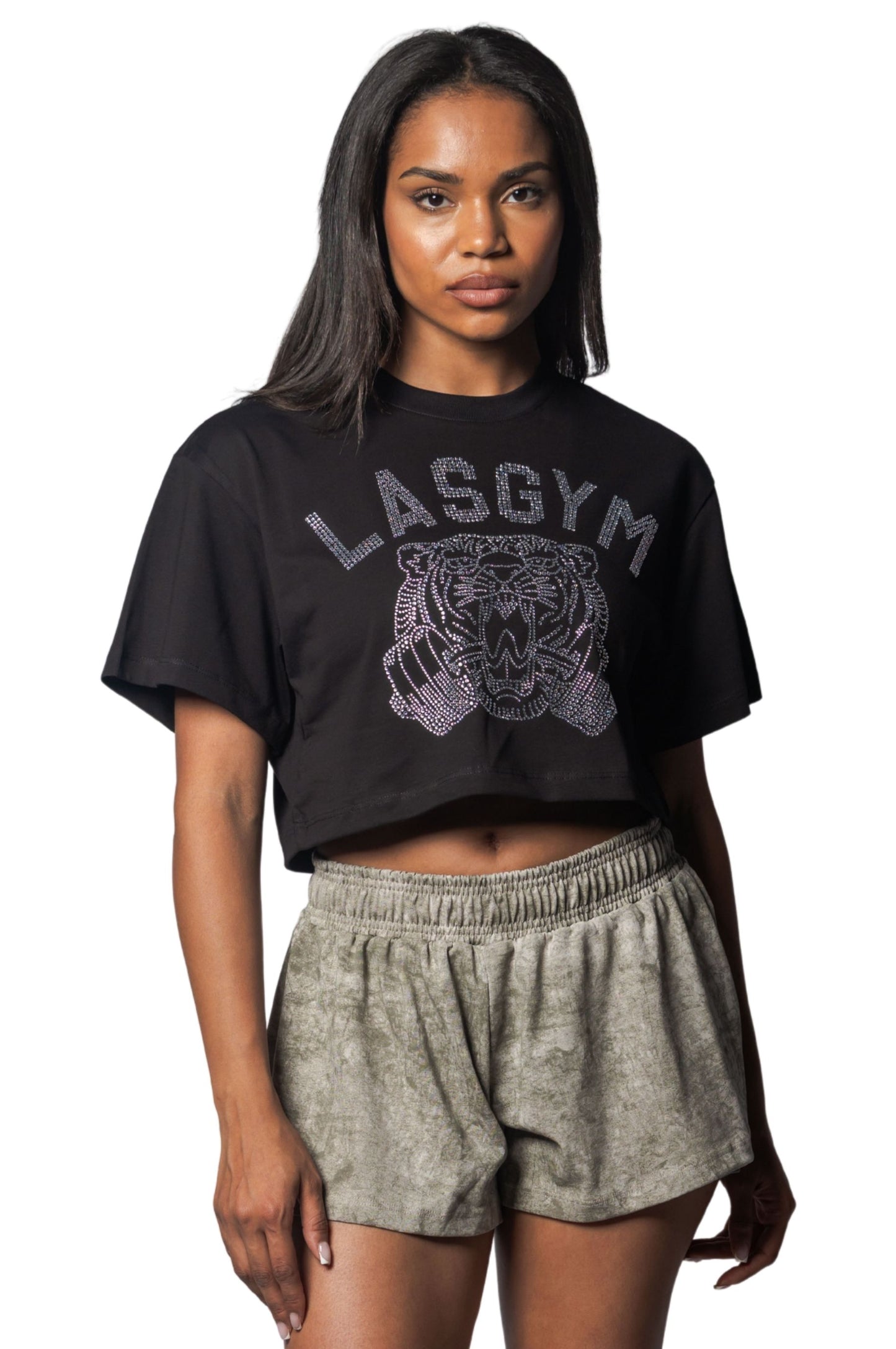 T-shirt Crop Tiger Crystal Nera