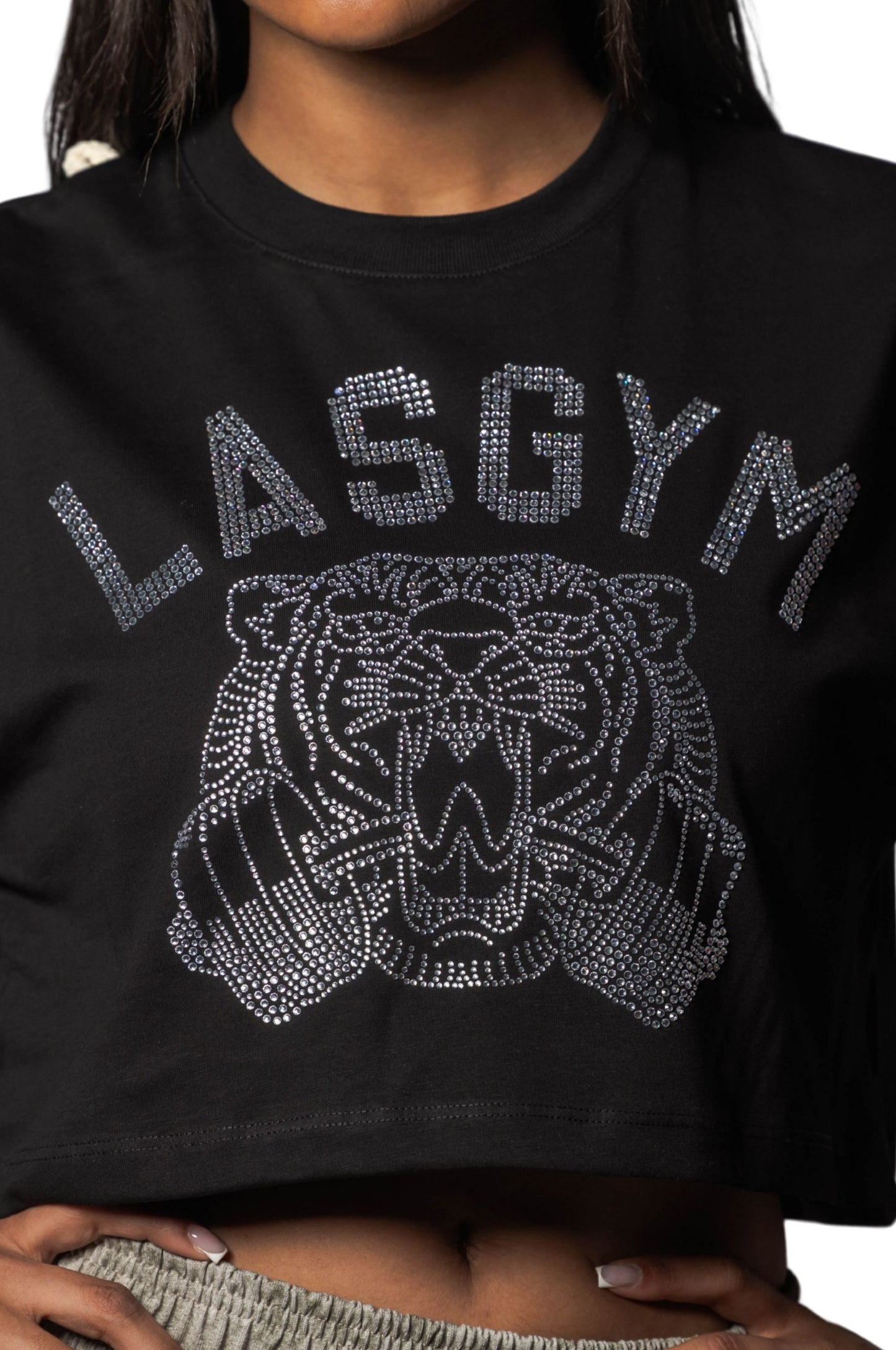 T-shirt Crop Tiger Crystal Nera