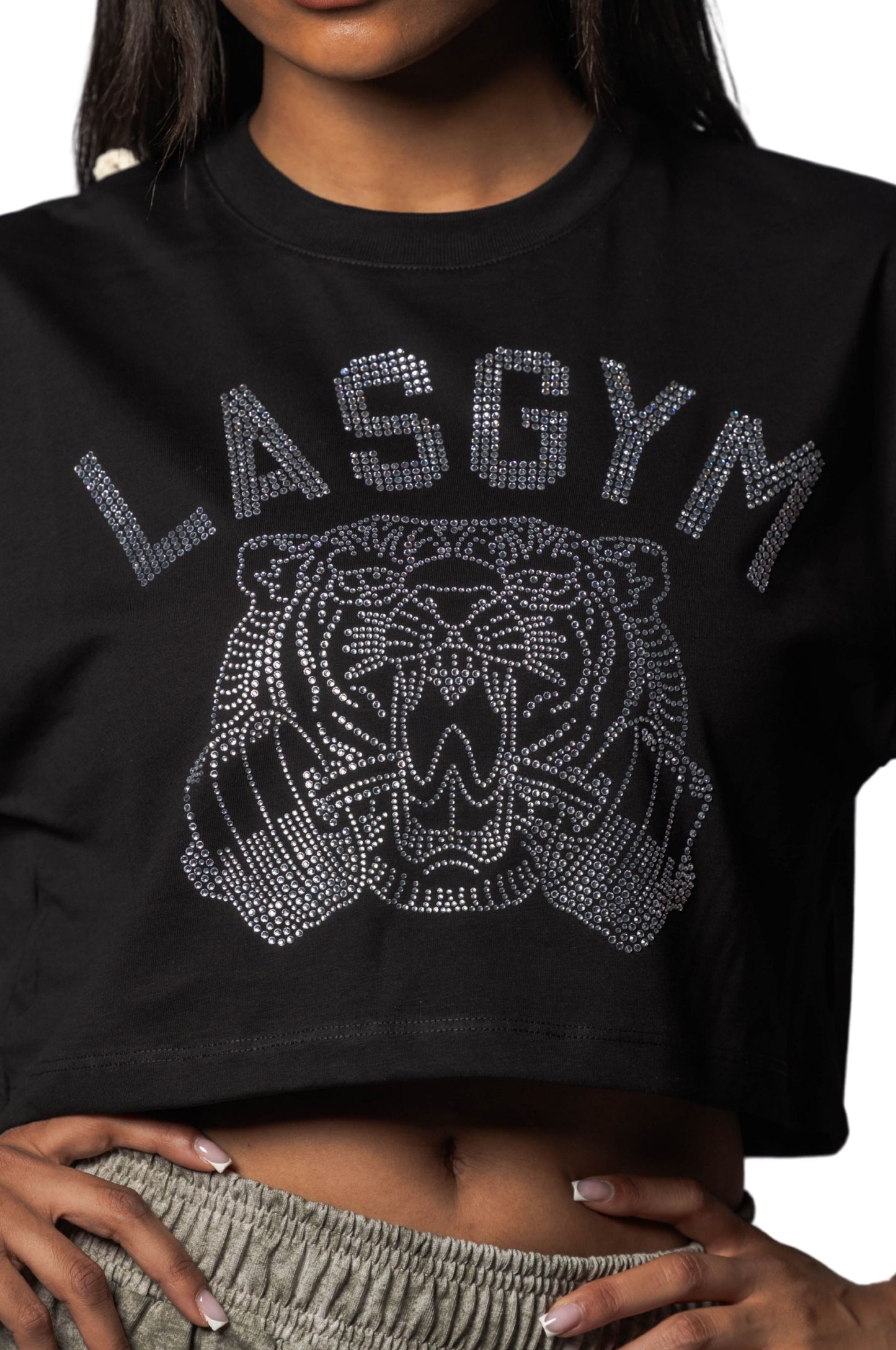 T-shirt Crop Tiger Crystal Nera