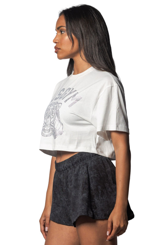 T-shirt Crop Tiger Crystal Bianca