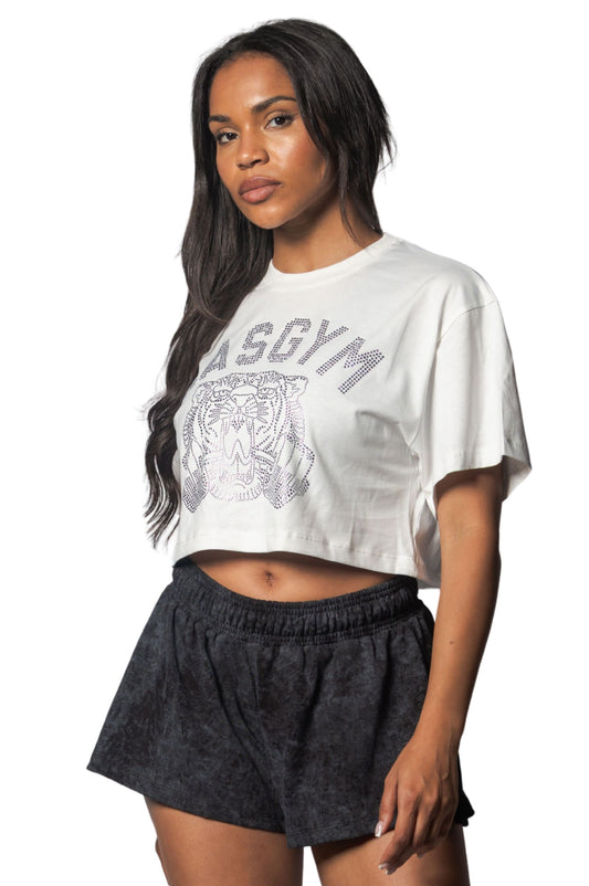 T-shirt Crop Tiger Crystal Bianca