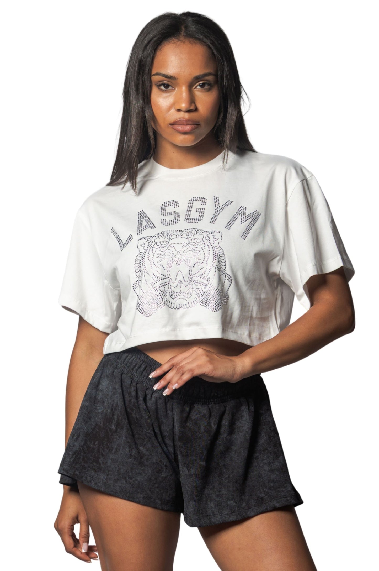 T-shirt Crop Tiger Crystal Bianca