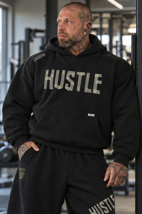Felpa Over Cappuccio Premium Hustle Tape Blk
