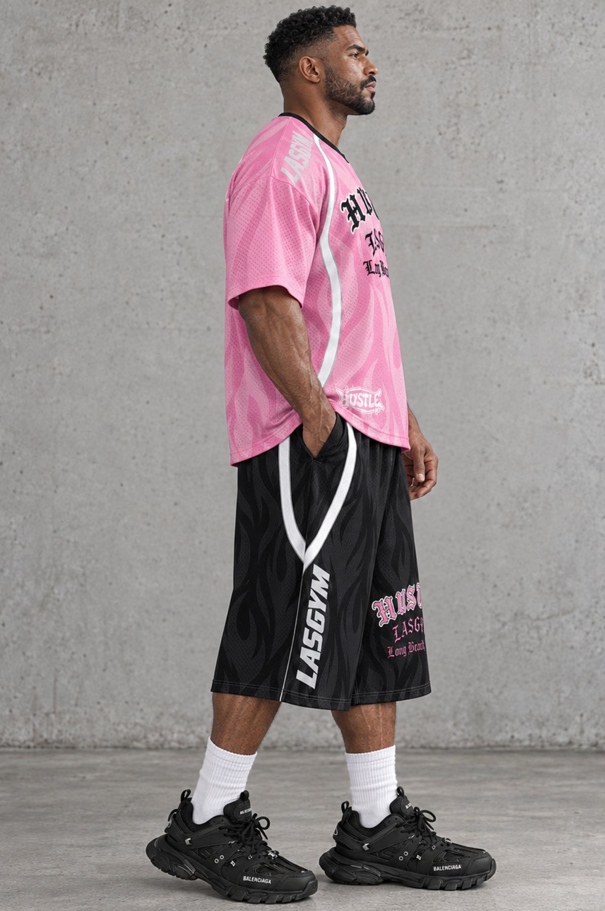Long Shorts 3/4 Over Premium dry-fit Hustle Ghotic Black