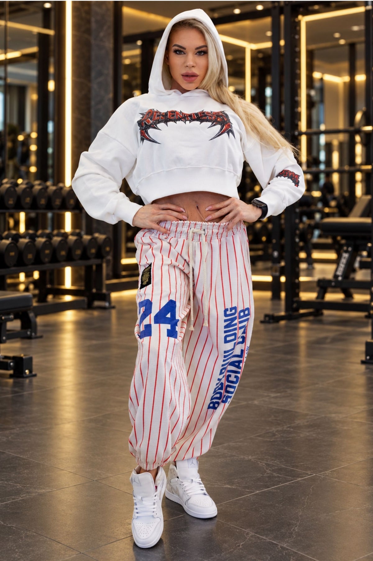 Felpa Crop Cappuccio W Relentless Red Chain