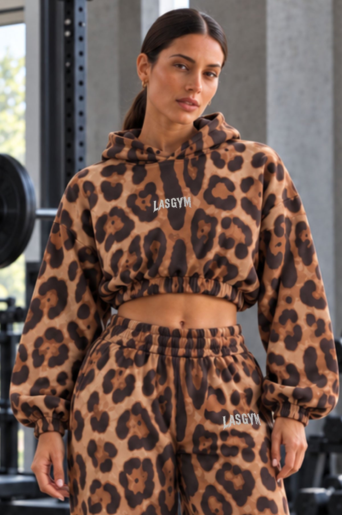 Felpa Crop Cappuccio Retro Leopard