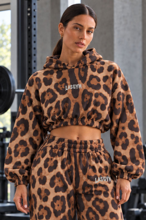 Felpa Crop Cappuccio Retro Leopard