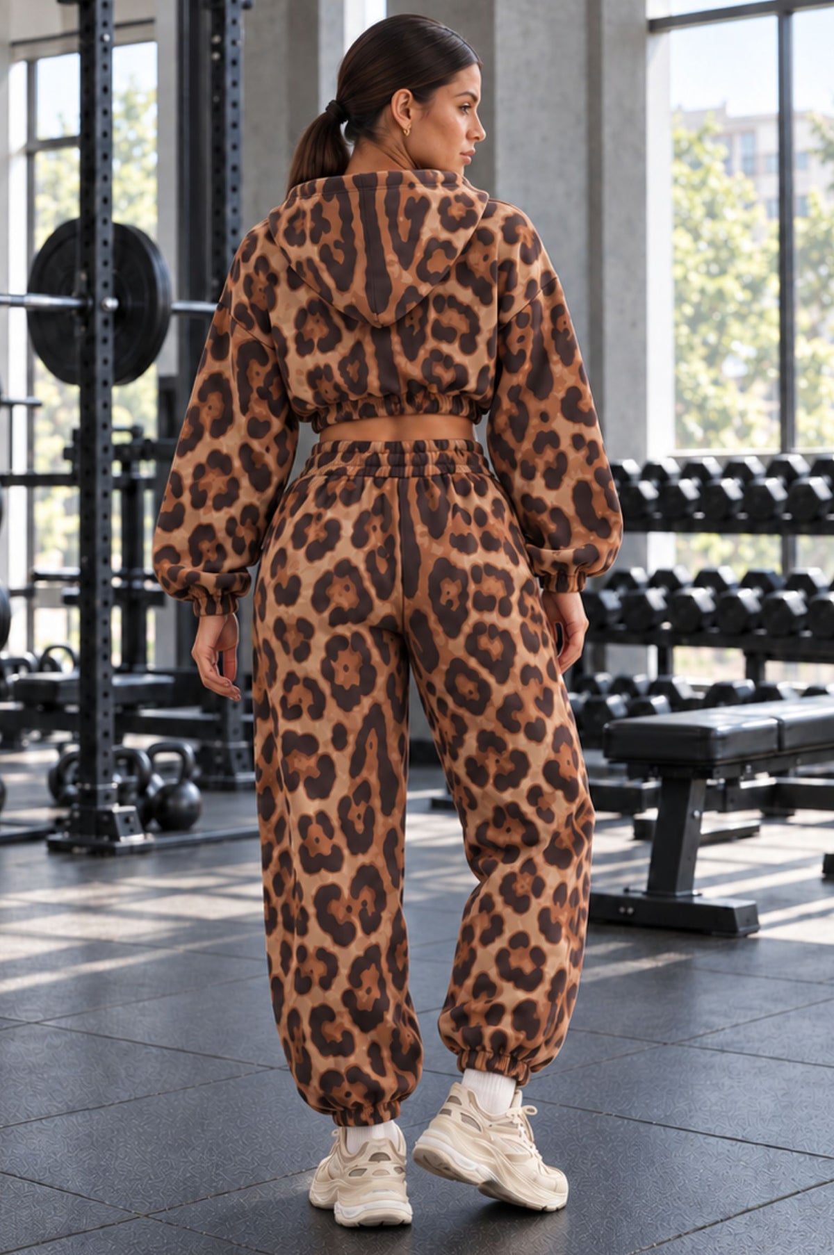 Felpa Crop Cappuccio Retro Leopard