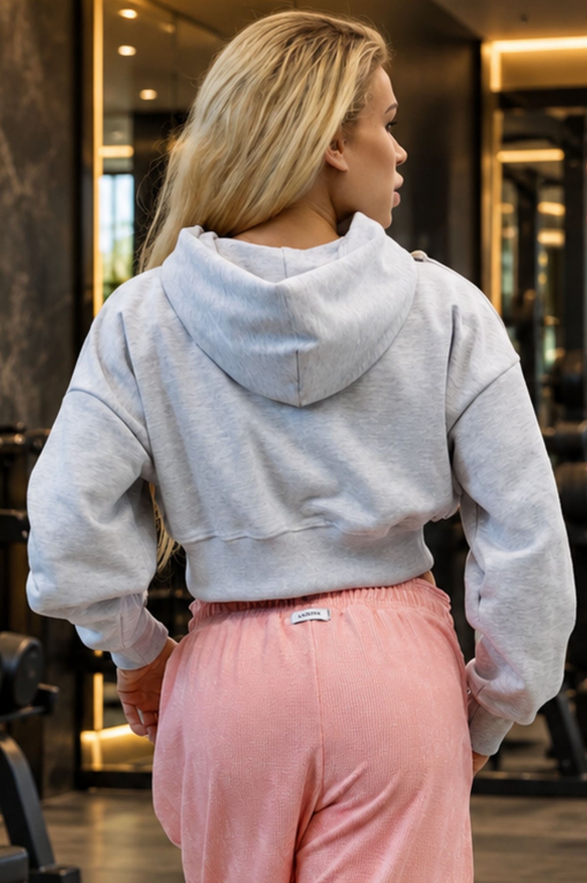 Felpa Crop Cappuccio Over College Blk