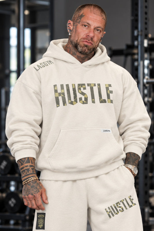 Felpa Over Cappuccio Premium Hustle Tape Wht